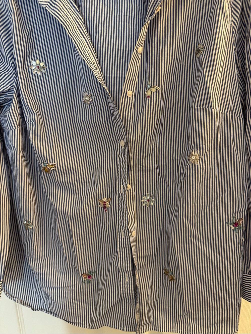 Talbots Blue and White Striped Embroidered Button-Down Shirt - Picture 2 of 4